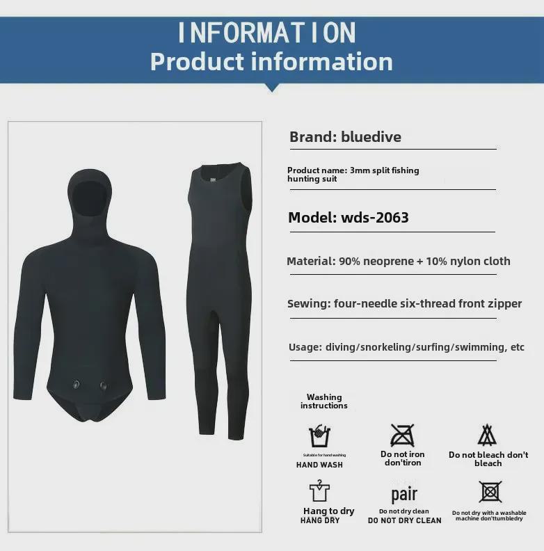 3mm Professional Winter Diving & Fishing Suit - Warm, Cold-Proof Two-Piece for Snorkeling & Jellyfish Protection