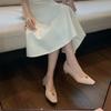 2025 Spring New Square Head Satin Rhinestone Buckle Sleeve Feet Mary Jane Thick Heel Shallow Mouth Versatile OL Evening Women's Shoes