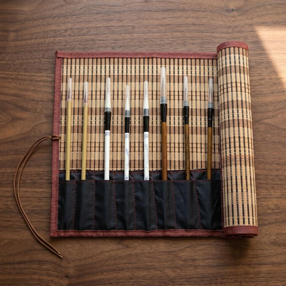 Roll Up Design Brush Rolling Bag Bamboo Material Paint Brush Holder Art Storage Bag  Artist Storage
