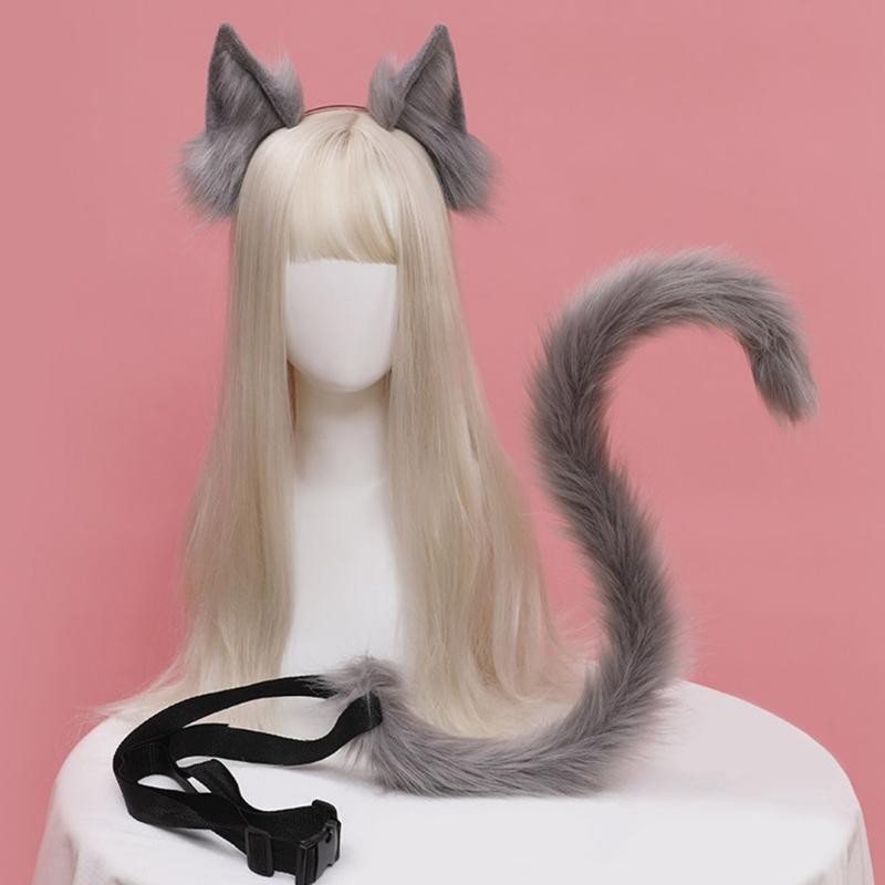 Cartoon Ears Tail Set Masquerade Halloween Cats Cosplay Party Costume Ear Hairhoop Headwear Lolita Accessories