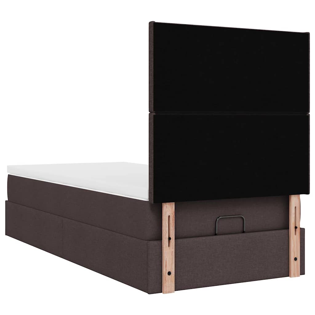 Enjoy Restful Nights with This Ottoman Bed with Mattress and LEDs In Dark Brown 100 X 200 Cm Fabric