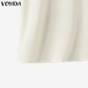 VONDA Women Summer Ruffled Neck Sleeveless Solid Color Casual Tank Tops