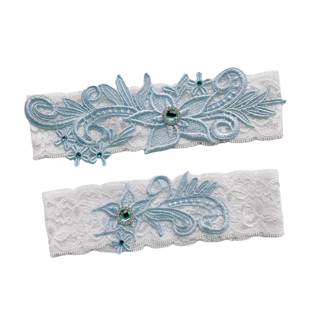 1 Pair Lace Garter Belt Sky Blue Elastic Romantic Skin Friendly Bridal Wedding Garter for Women Girls Party Sky