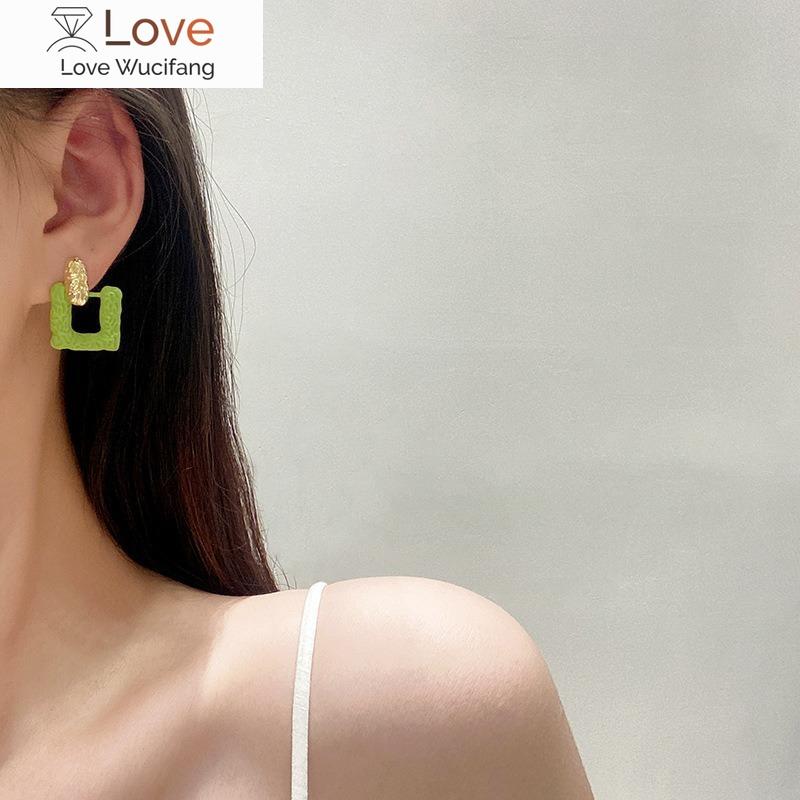

Богемные зеленые сложенные геометрические серьги-гвоздики для женщин, модные серьги-подвески Ins Design, модные украшения для девушки, подарок зелёный