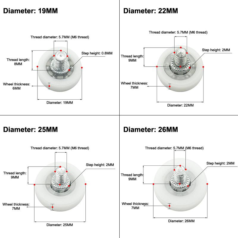 Smooth Sliding Drawer Bearing Pulley 4Pcs with Screw M6 External Thread Wear Resistant Wheels for Closet Cabinet Moving