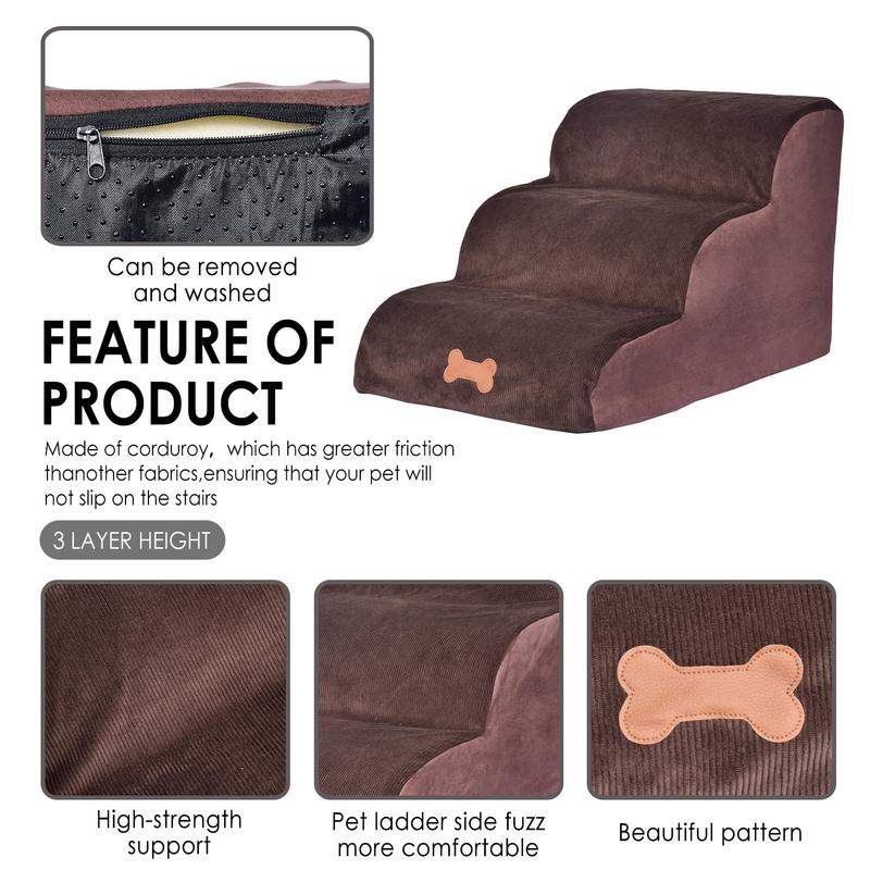 Dog Ramps 3 Steps Dog Stairs For Sofa Couch Bed High Density Sponge Ramps For Small Dogs And Cats Non-Slip Washable Stair Ladder