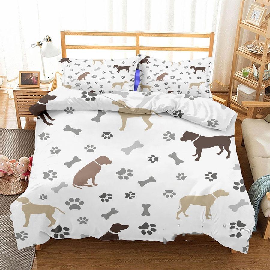 3D Digital Printing Three-Piece Set Cute Funny Dachshund Quilt Cover Pillowcase Bedding