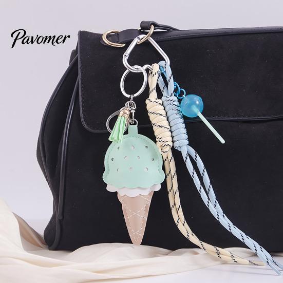 Lollipop Ornaments Faux Leather Ice Cream Pendant, Hanging Decoration Portable Keychain Charms with Braided Rope, Handbag Backpack Purse Bag