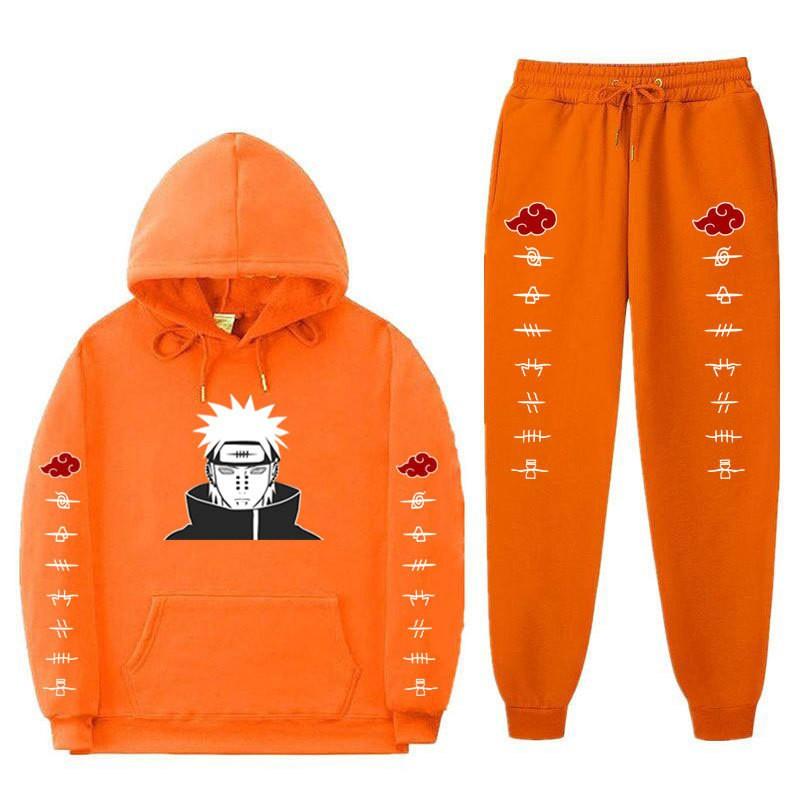Pánská mikina s kapucí a fleecovou podšívkou Naruto Akatsuki Pain Tendo, ležérní sada oblečení s dlouhým rukávem
