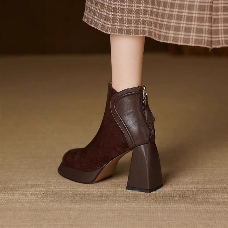 Fashion Single Boot Women's Retro Style Thick Sole 2025winter New Fashionable and Comfortable Women's Boots High Heels Thick Heel Squar