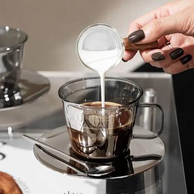 Retro Leichter Luxus Glas Kaffeetasse Büro Küche Haushalt Tasse und Untertasse Set Transparente Teetasse Set Nachmittagstee Tasse Set Geschenk