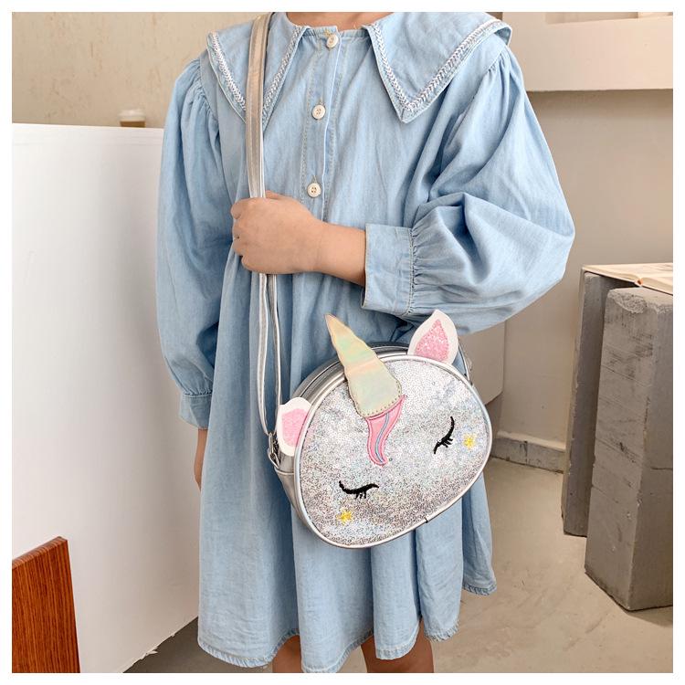 Iridescent Unicorn Cartoon Princess Crossbody Bag for Baby Girls