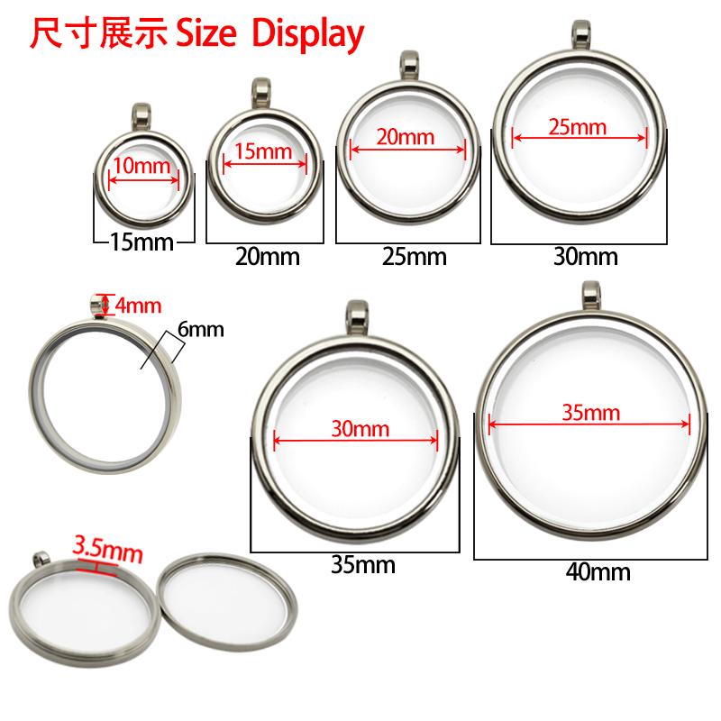 12pcs 15/20/23/25/27/30/33/35/40/45mm Stainless Steel Screw Living Memory Glass Locket Floating Charms Locket Pendant Jewelry