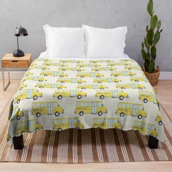 Cute Cartoon Bus Pattern Flannel Throw Blanket King Queen Full Size Super Soft Lightweight Warm for Coach Travel Sofa Blanket