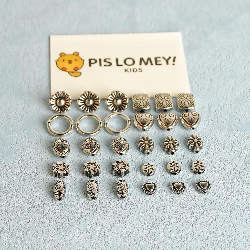 10pz Perline Distanziatrici Argento Vintage a Forma di Cuore e Fiore per Gioielli Fai da Te