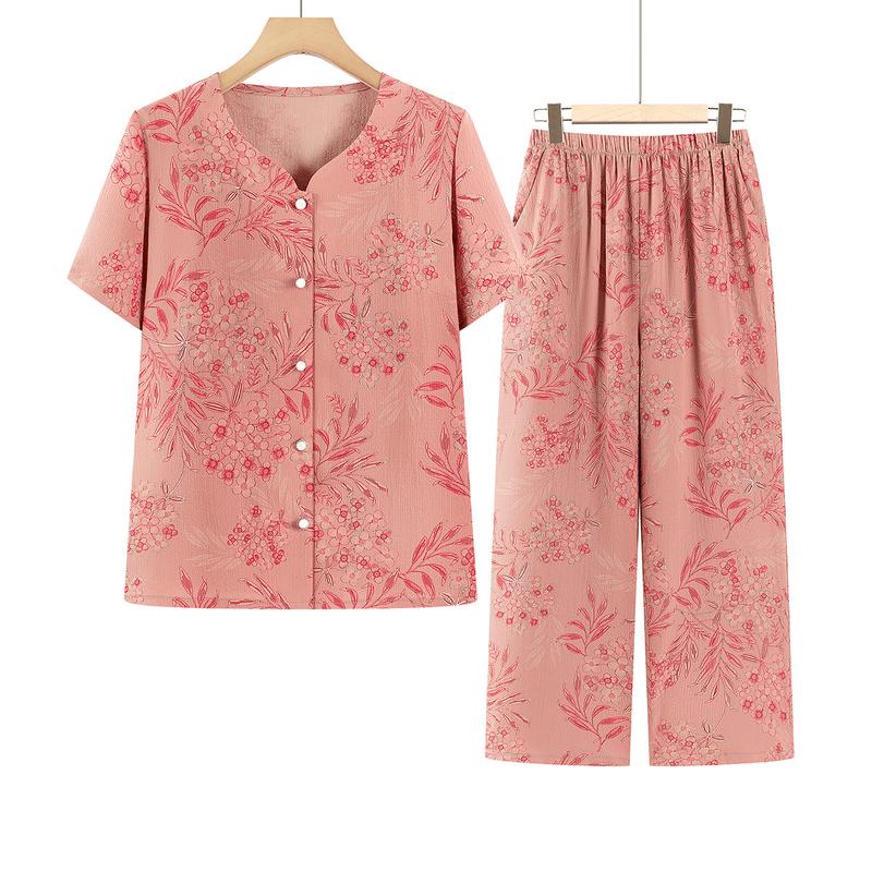 Grand Tang Lady 2026 Summer New Chinese Style Embroidered Two-Piece Set for Senior Women 2XL
