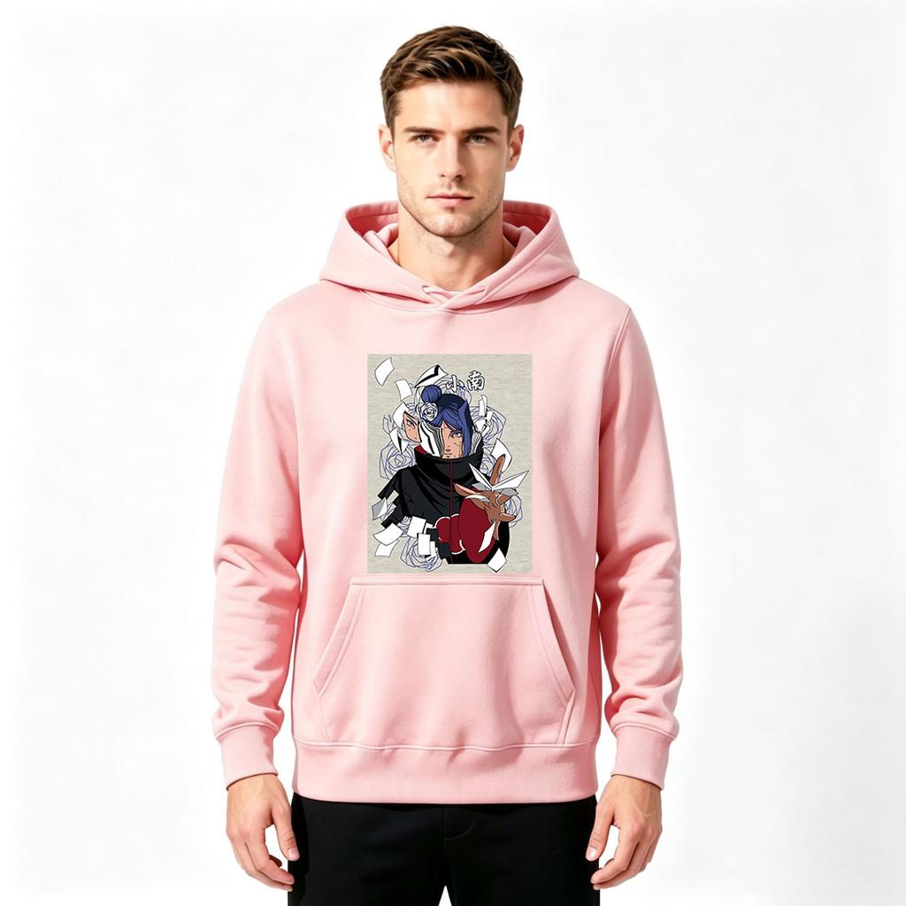 Men Print Pullover Hoodie Akatsuki Konan Pattern Casual Long Sleeve Sweatshirt