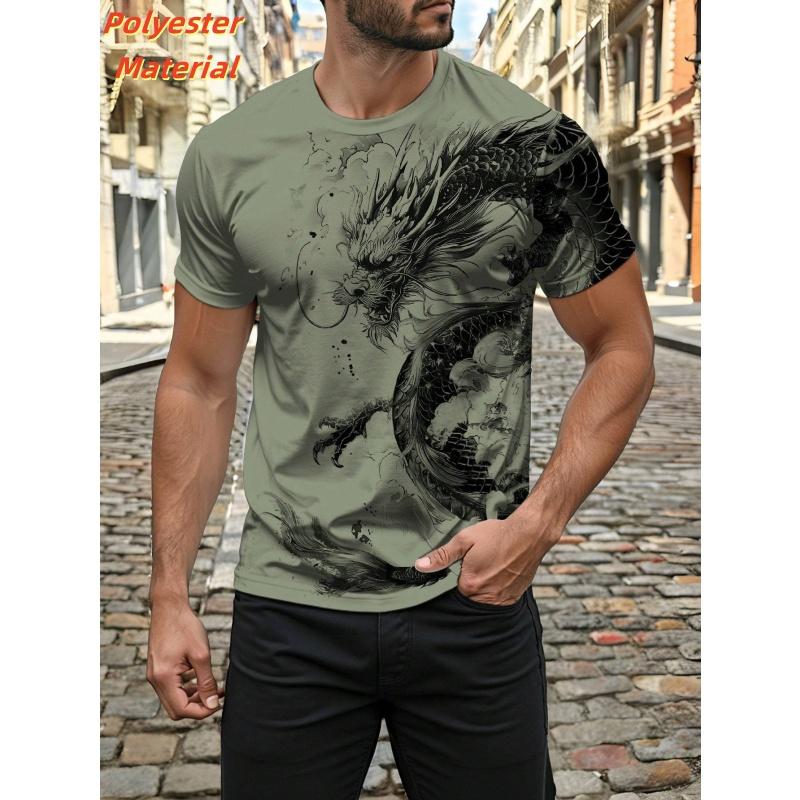 Vintage Chinese Loong Men's Short Sleeve Top Cool Animal Pattern 3D Print T-shirt Summer Casual Fashion Street O-Neck Clothing