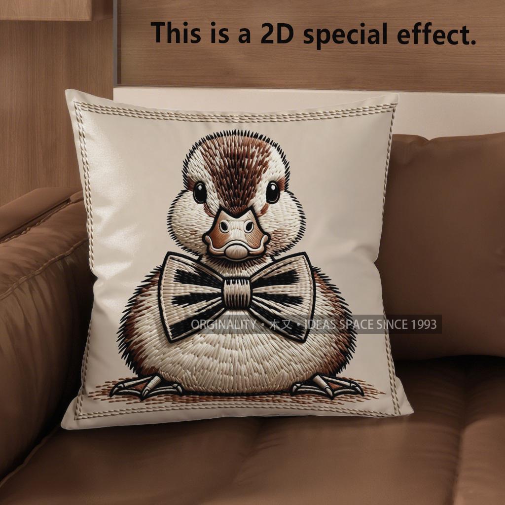 2D Cute Bow-Tied Duck Pillow Covers For Home Pattern Cushion Cover Suitable For Sofa Bedroom Car Pillow Cover