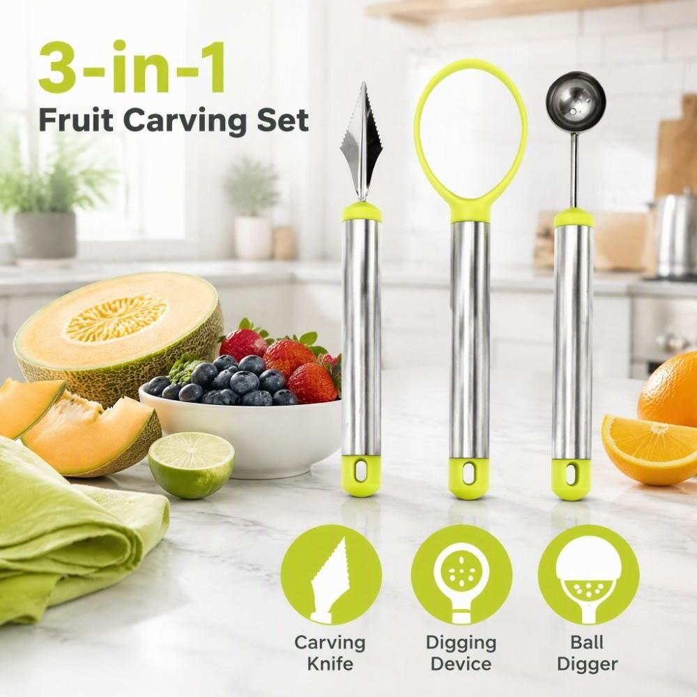 Green Silver Fruit Carving Tool Stainless Steel Fruit Carving Device Fruit Cutting