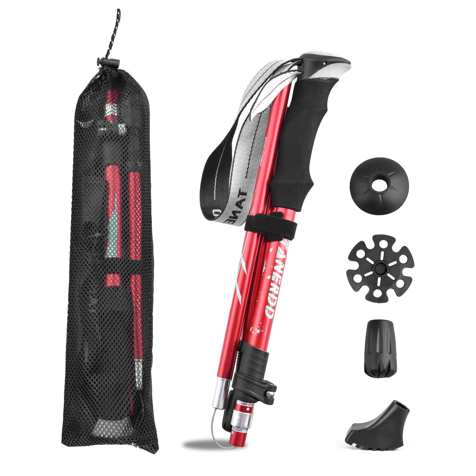 

TRIWONDER Trekking Poles, Foldable, Lightweight Aluminum, 1-Piece Set, Compact, with Storage Bag (Red - 110cm)