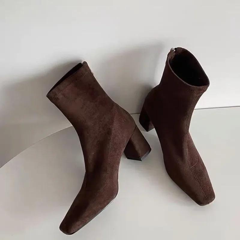 

Мода 2024 года, высококачественные женские туфли с молнией сзади, женские сапоги, модные однотонные современные сапоги, женские ботильоны с острым носком, горячая распродажа, сапоги Zapatos 39 коричневый