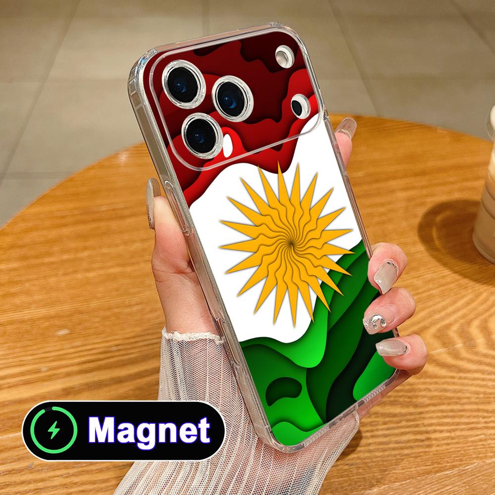 Kurdistan Flag Clear TPU Magsafe Mobile Phone Case for iPhone 17 16 15 14 13 12 11 Air Pro Max Plus Mini Colorful Cover