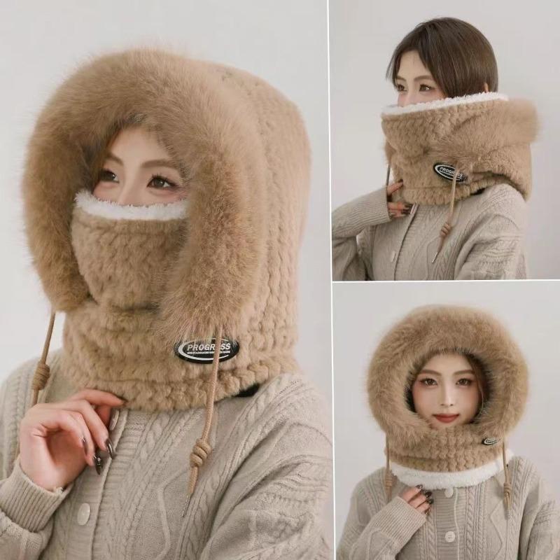 Winter windproof hat outdoor cycling warm ear protection head cap pullover hat plush scarf hat mask integrated hat