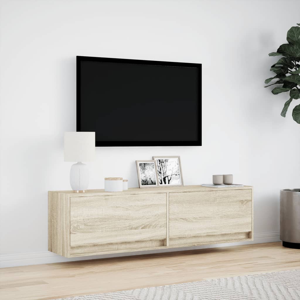 TV Wall Cabinet with LED Lighting Sonoma Oak Finish 140 x 31 x 38 cm