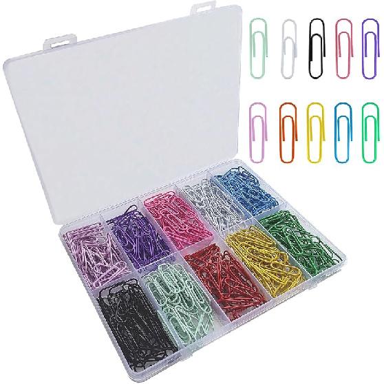 200 Pcs Medium 33 mm/1.3Inch Size Colored Paper Clip with Plastic Box Coated Metal PaperClips Office for School and Personal Use