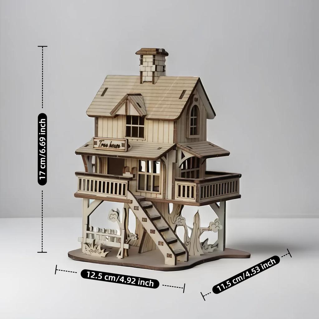 3D wooden puzzle toys suitable for adults, tree house assembly models, wooden wooden house manual DIY assembly building block