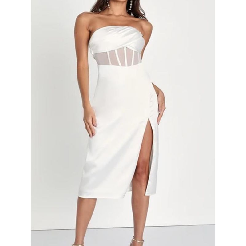 Export Single Lu's Summer Fashion Sexy New Arrival Bandeau Sexy Mesh See-through Elegant Quality Pure Desire Dress