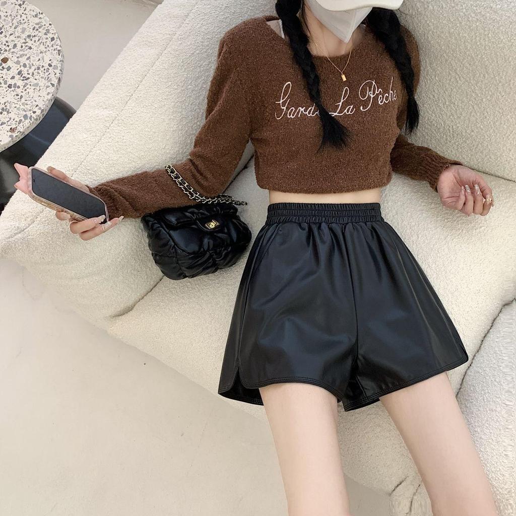 Women's Plus Size High Waist A-Line PU Leather Shorts - Autumn/Winter 2024 Collection