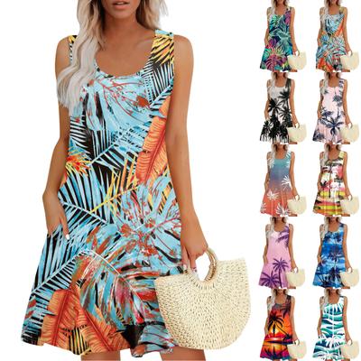 Womens Summer Dresses Loose U Neck Sleeveless Sundresses Dress With Pockets