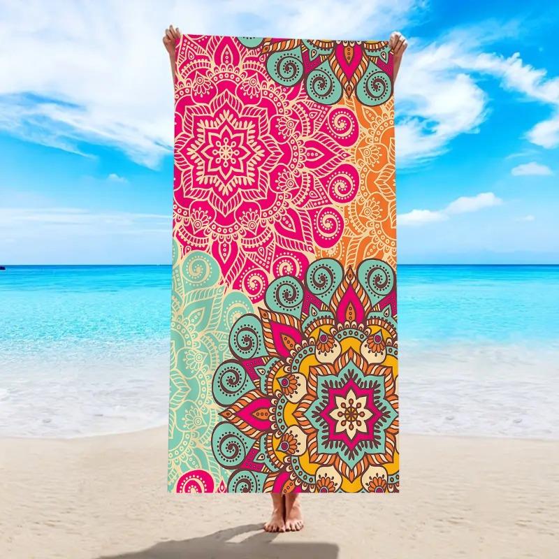 Boho Kolorowy Kwiatowy Wzór Ręcznik Plażowy Etniczny Geometryczny Wzór Szybkoschnący Wolny od Piasku Lekki Ręcznik na Plażę Basen Podróż