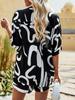 Black & White Geometric Two-Piece Set: Loose Short-Sleeve Shirt & Drawstring Shorts