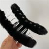 Soft Milk Coffee Color Series Imitation Fur Rabbit Fur Back Head Updo Hair Claw Warm Large Plush Shark Clip Barrettes Hair Claws