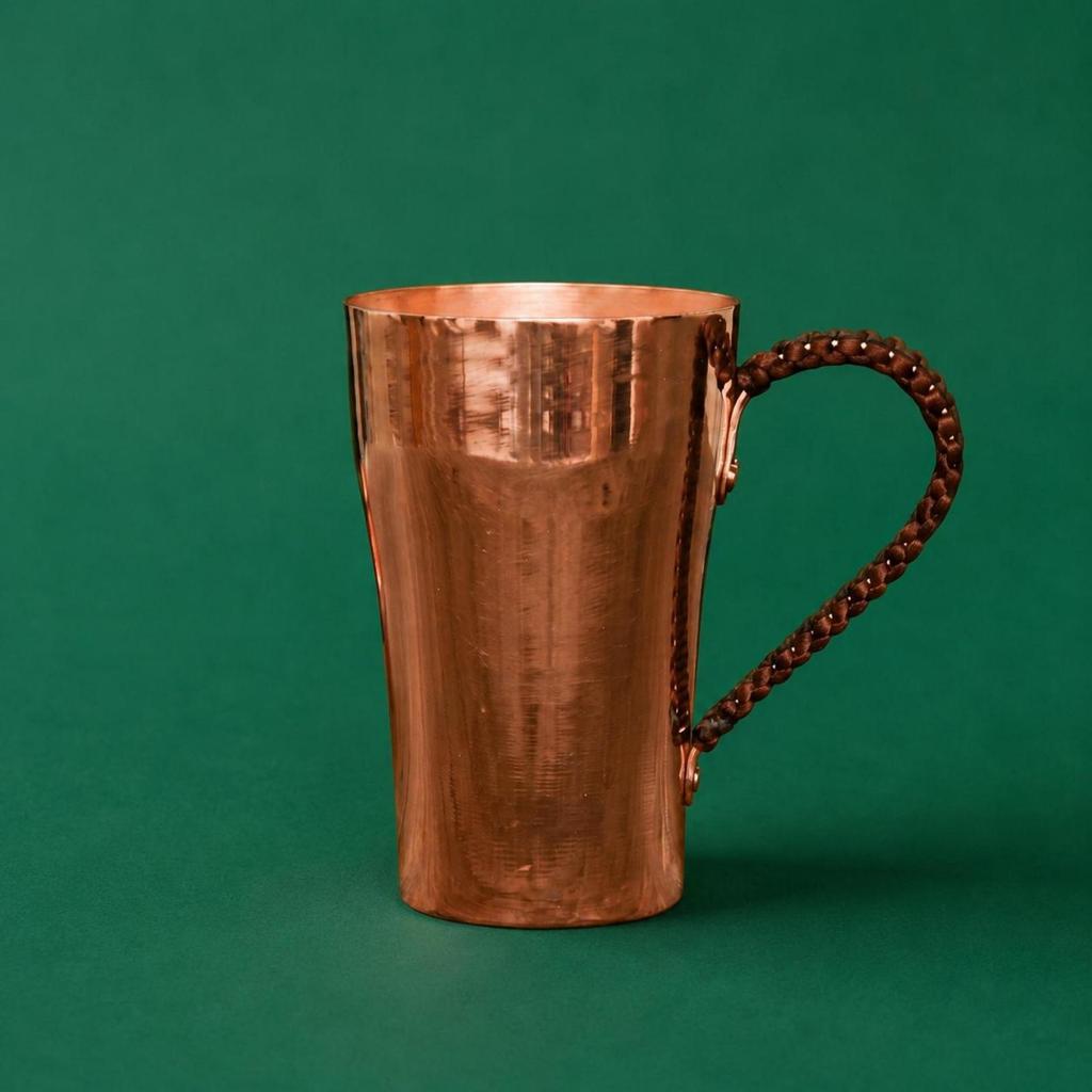 Polished Handmade Copper Cup Loop Handle Tapered Reusable Drinkware