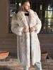 Herren Lynx Leopard Fuchspelz Imitat Jacke - Langer Pelzmantel