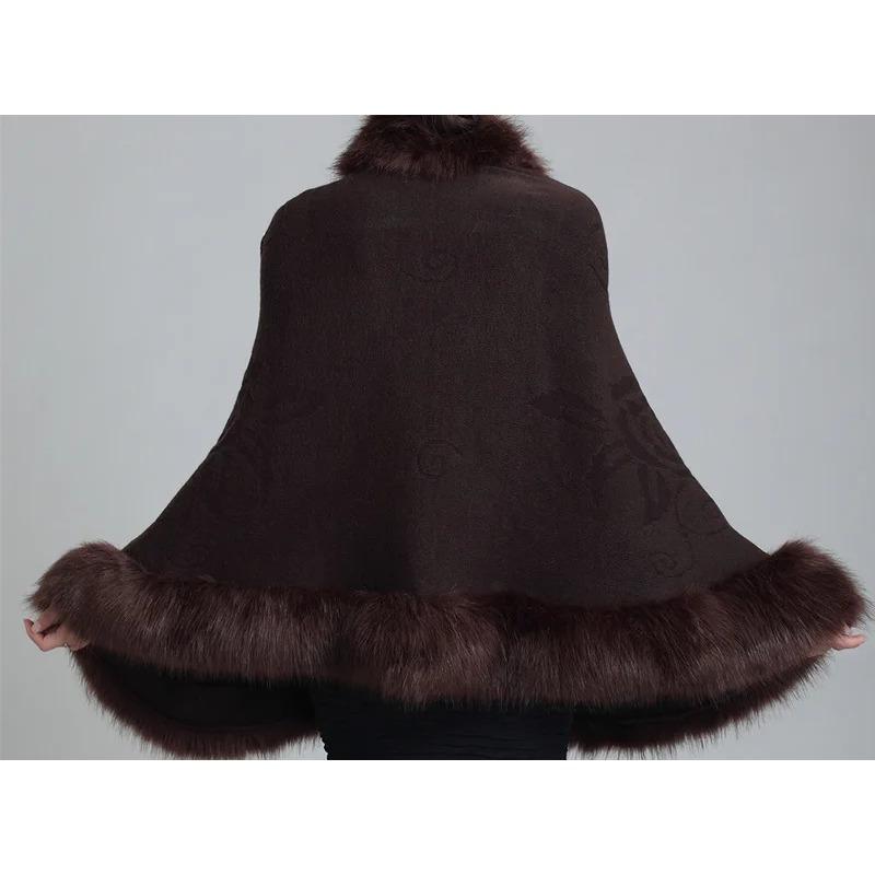 

Весільна вечірня сукня Пончо Шаль Накидка Великий комір із штучного лисиці Рельєфний плащ Відкритий шов Вільний трикотаж Верхнє вуличне пальто One Size кавовий