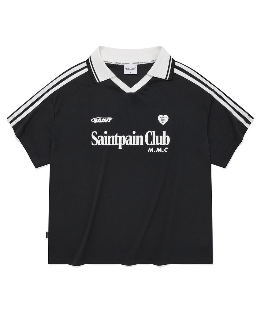 SAINTPAIN Sp Heart Emblem Logo Line Collar T-Shirt - Black