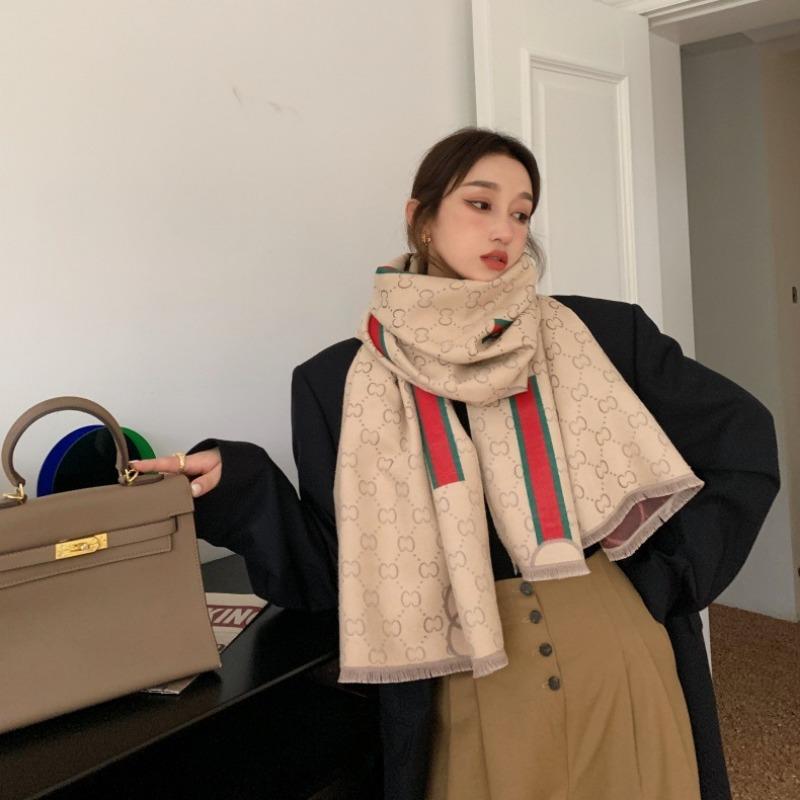 

Осень и зима длинное письмо премиум жаккардовая шаль двусторонняя двойного назначения шарф женский утолщенный теплый имитация кашемира шарф 180x65cm бежевый