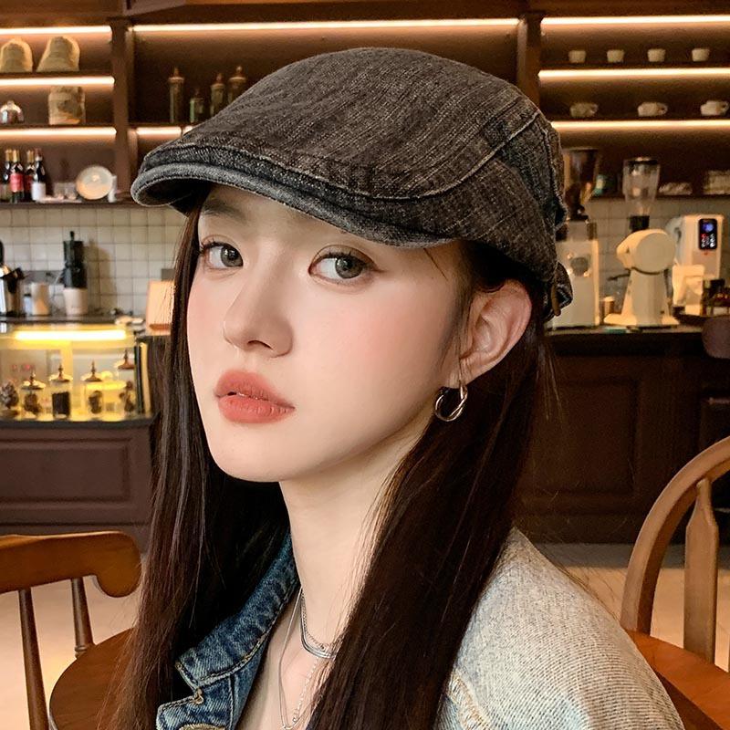 Washed Denim Beret Women's Summer Cap Big Head Circumference American Forward Hat Retro Versatile Painter Hat