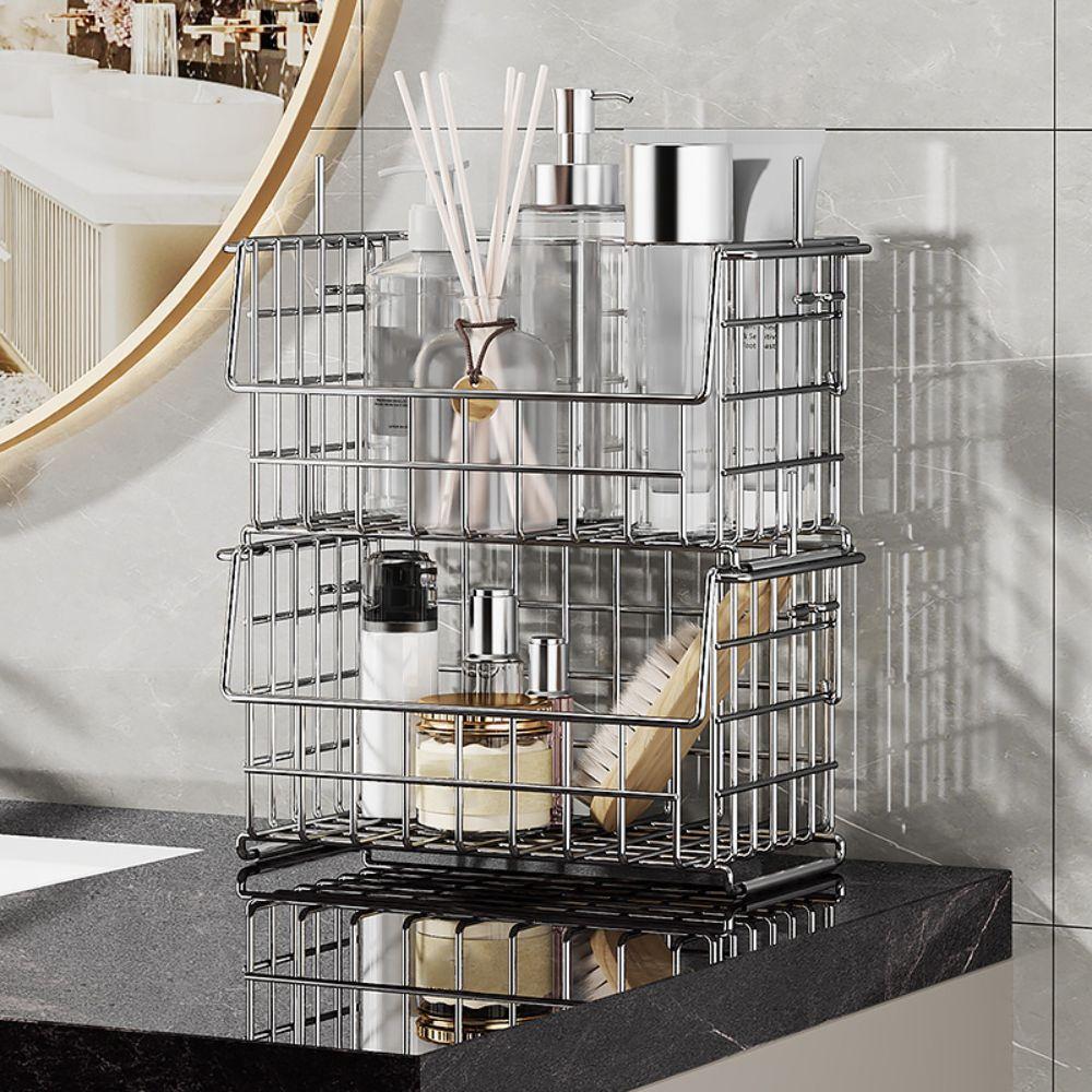 Wall Mounted Shower Caddy No Drilling Storage Shelf Practical Hanging Organizer Cross Bar