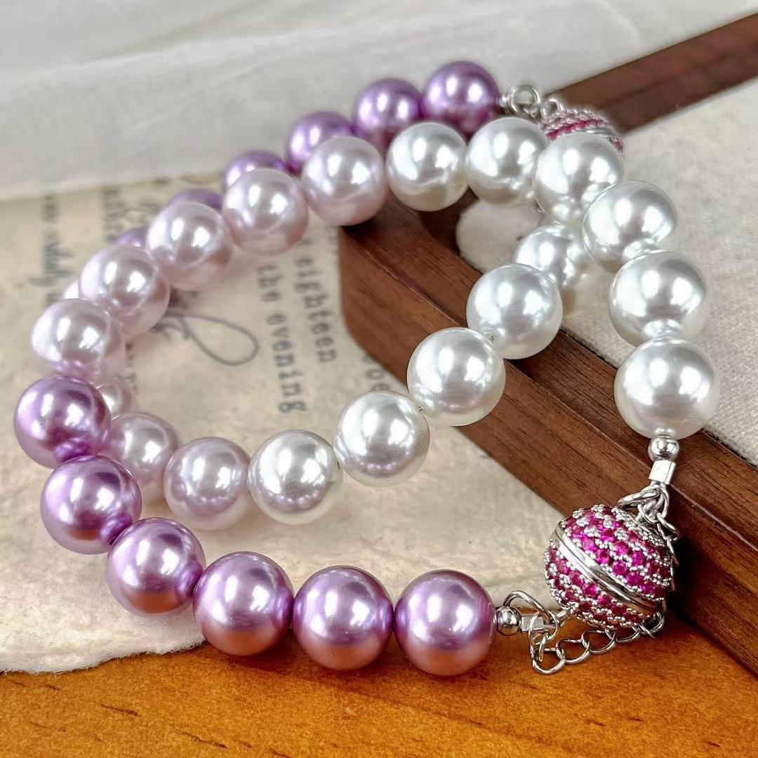 

Vintage Romantic Purple Cool White Gradient Fringe Faux Crystal Pearl Bracelet Diamond Ball Buckle