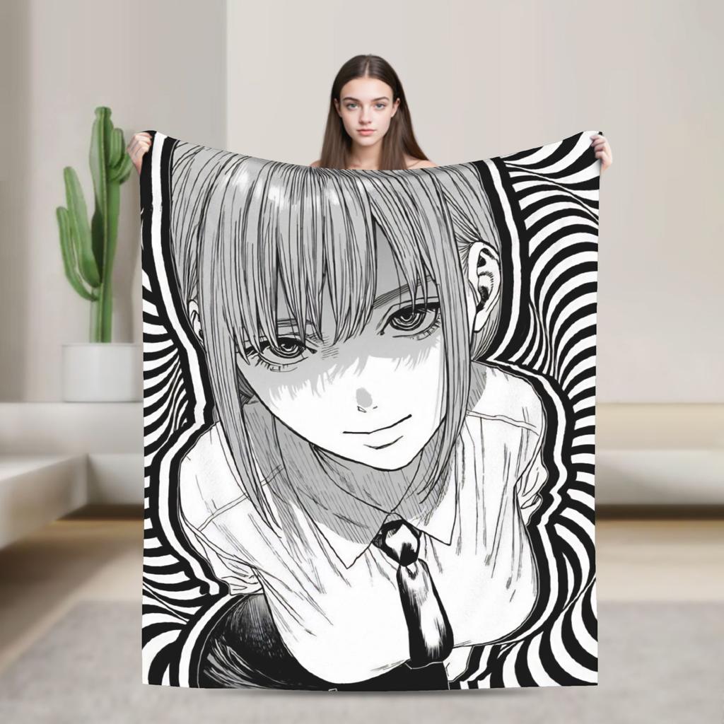 Makima Anime Girl Blanket C-Chainsaws Flannel Novelty Warm Throw Blanket for Home Summer