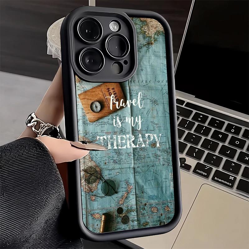 Handyhülle für iPhone 17 Air 16E 15 16 Pro Max Reisekarte Künstlerisches Muster Cover 14 Plus 13 12 Mini Weiche Schale Silikon Fundas