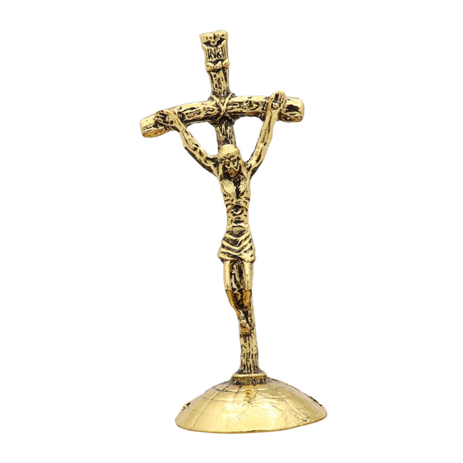 

Металлический крест-распятие с основанием, традиционное настольное украшение высотой 3 дюйма для церковного декора, портативное, прочное, тонкая работа