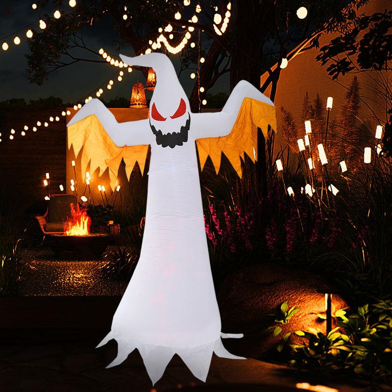 Halloween LED Inflatable White Ghost 2.4m Scary Decor with Color Lights and Flashing Flame