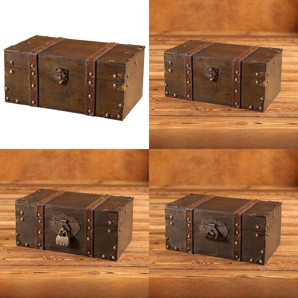Wooden Desktop Vintage Storage Box With Lock For Home Office Organizing Decor